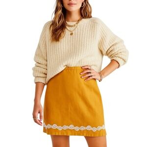 J. Jill Linen Skirt Women's Size L Orange A-Line Crochet Hem Casual Summer‎